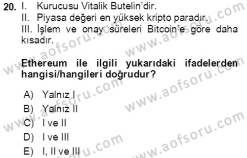 Ekonominin Güncel Sorunları Dersi 2021 - 2022 Yılı (Vize) Ara Sınavı 20. Soru