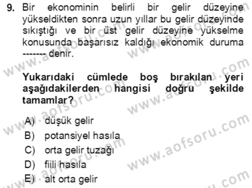 Ekonominin Güncel Sorunları Dersi 2021 - 2022 Yılı (Vize) Ara Sınav Soruları 9. Soru
