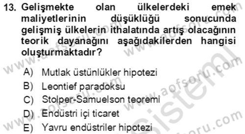 Ekonominin Güncel Sorunları Dersi 2021 - 2022 Yılı (Final) Dönem Sonu Sınav Soruları 13. Soru