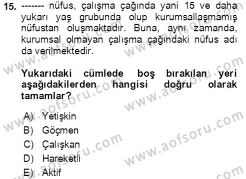 Ekonominin Güncel Sorunları Dersi 2021 - 2022 Yılı (Final) Dönem Sonu Sınav Soruları 15. Soru