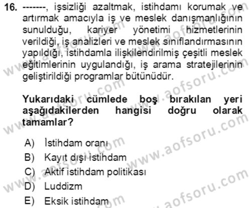 Ekonominin Güncel Sorunları Dersi 2021 - 2022 Yılı (Final) Dönem Sonu Sınav Soruları 16. Soru