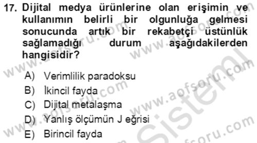 Ekonominin Güncel Sorunları Dersi 2021 - 2022 Yılı Yaz Okulu Sınav Soruları 17. Soru
