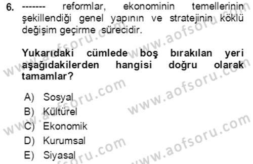 Ekonominin Güncel Sorunları Dersi 2021 - 2022 Yılı Yaz Okulu Sınav Soruları 6. Soru