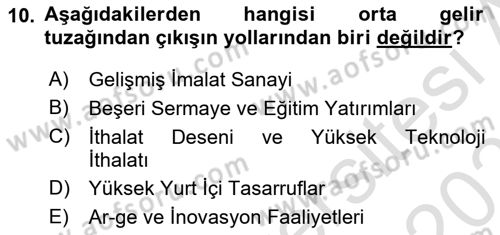 Ekonominin Güncel Sorunları Dersi 2023 - 2024 Yılı (Vize) Ara Sınavı 10. Soru