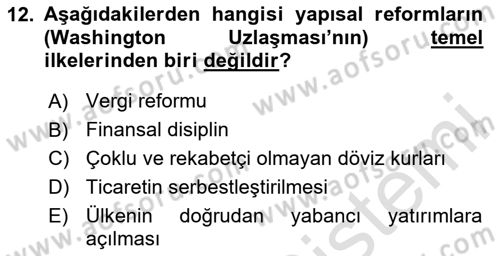 Ekonominin Güncel Sorunları Dersi 2023 - 2024 Yılı (Vize) Ara Sınavı 12. Soru