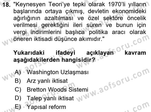 Ekonominin Güncel Sorunları Dersi 2023 - 2024 Yılı (Vize) Ara Sınavı 18. Soru