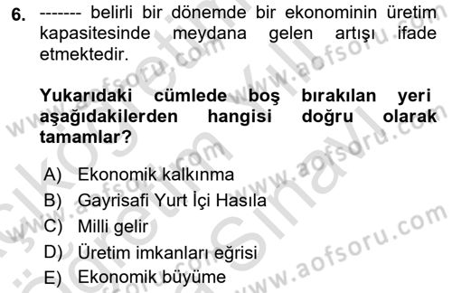 Ekonominin Güncel Sorunları Dersi 2023 - 2024 Yılı (Vize) Ara Sınavı 6. Soru