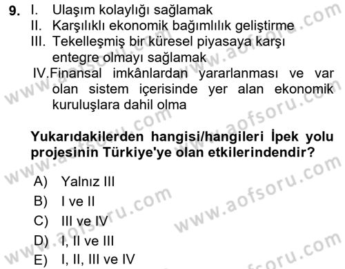 Ekonominin Güncel Sorunları Dersi 2023 - 2024 Yılı (Vize) Ara Sınavı 9. Soru