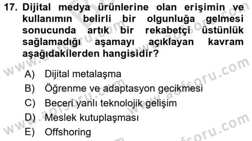 Ekonominin Güncel Sorunları Dersi 2023 - 2024 Yılı (Final) Dönem Sonu Sınav Soruları 17. Soru