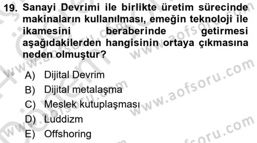 Ekonominin Güncel Sorunları Dersi 2023 - 2024 Yılı (Final) Dönem Sonu Sınav Soruları 19. Soru