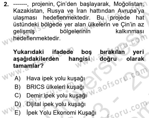 Ekonominin Güncel Sorunları Dersi 2023 - 2024 Yılı (Final) Dönem Sonu Sınav Soruları 2. Soru