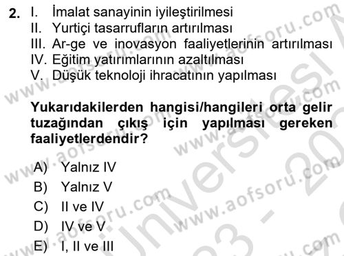 Ekonominin Güncel Sorunları Dersi 2023 - 2024 Yılı Yaz Okulu Sınav Soruları 2. Soru