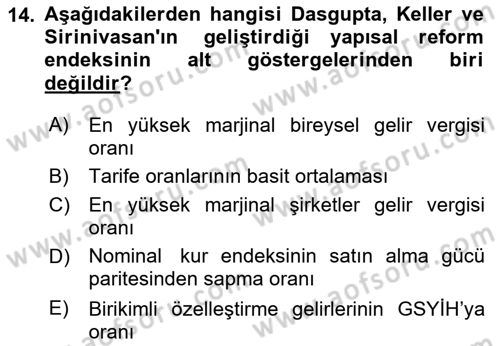 Ekonominin Güncel Sorunları Dersi 2024 - 2025 Yılı (Vize) Ara Sınav Soruları 14. Soru