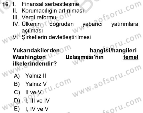 Ekonominin Güncel Sorunları Dersi 2024 - 2025 Yılı (Vize) Ara Sınav Soruları 16. Soru
