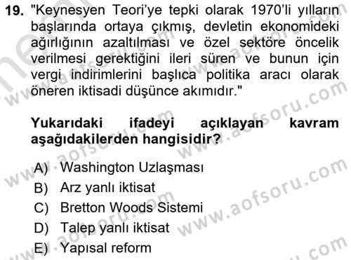Ekonominin Güncel Sorunları Dersi 2024 - 2025 Yılı (Vize) Ara Sınav Soruları 19. Soru