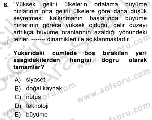 Ekonominin Güncel Sorunları Dersi 2024 - 2025 Yılı (Vize) Ara Sınav Soruları 6. Soru
