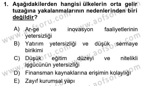 Ekonominin Güncel Sorunları Dersi 2024 - 2025 Yılı Yaz Okulu Sınav Soruları 1. Soru