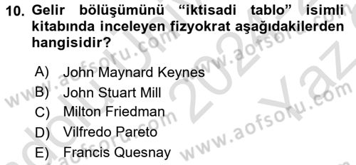 Ekonominin Güncel Sorunları Dersi 2024 - 2025 Yılı Yaz Okulu Sınav Soruları 10. Soru