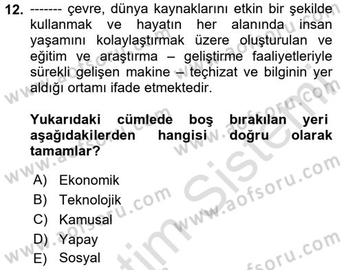 Ekonominin Güncel Sorunları Dersi 2024 - 2025 Yılı Yaz Okulu Sınav Soruları 12. Soru