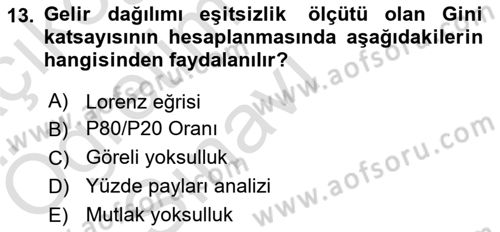 Ekonominin Güncel Sorunları Dersi 2024 - 2025 Yılı Yaz Okulu Sınav Soruları 13. Soru