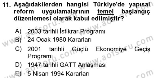 Ekonominin Güncel Sorunları Dersi 2025 - 2026 Yılı (Vize) Ara Sınav Soruları 11. Soru