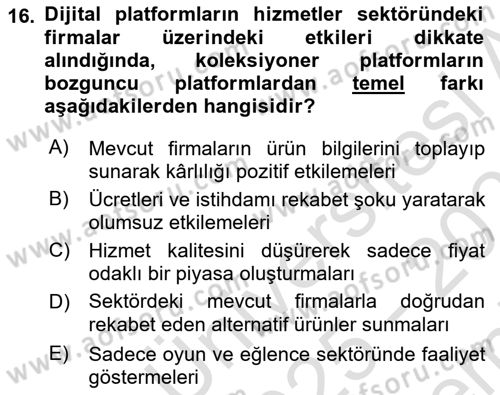 Ekonominin Güncel Sorunları Dersi 2025 - 2026 Yılı (Final) Dönem Sonu Sınav Soruları 16. Soru