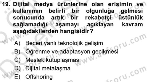 Ekonominin Güncel Sorunları Dersi 2025 - 2026 Yılı (Final) Dönem Sonu Sınav Soruları 19. Soru