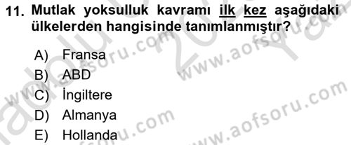 Ekonominin Güncel Sorunları Dersi 2025 - 2026 Yılı Yaz Okulu Sınav Soruları 11. Soru