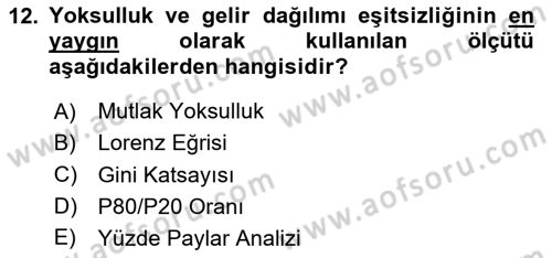 Ekonominin Güncel Sorunları Dersi 2025 - 2026 Yılı Yaz Okulu Sınav Soruları 12. Soru