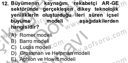 İktisadi Büyüme Dersi 2012 - 2013 Yılı (Final) Dönem Sonu Sınav Soruları 12. Soru