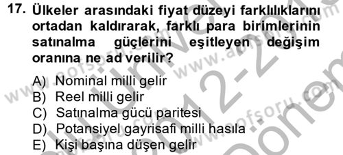İktisadi Büyüme Dersi 2012 - 2013 Yılı (Final) Dönem Sonu Sınav Soruları 17. Soru