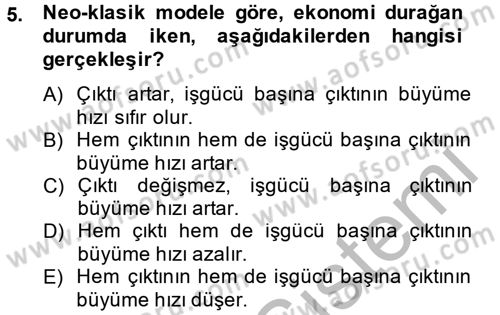 İktisadi Büyüme Dersi 2012 - 2013 Yılı (Final) Dönem Sonu Sınav Soruları 5. Soru