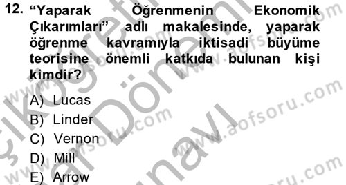 İktisadi Büyüme Dersi 2013 - 2014 Yılı (Final) Dönem Sonu Sınav Soruları 12. Soru