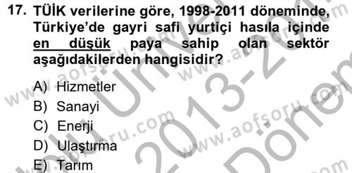 İktisadi Büyüme Dersi 2013 - 2014 Yılı (Final) Dönem Sonu Sınav Soruları 17. Soru