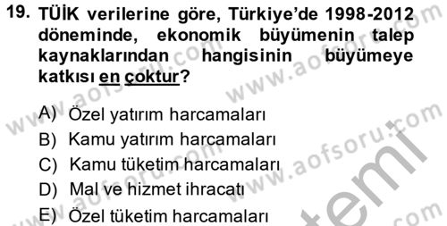 İktisadi Büyüme Dersi 2013 - 2014 Yılı (Final) Dönem Sonu Sınav Soruları 19. Soru