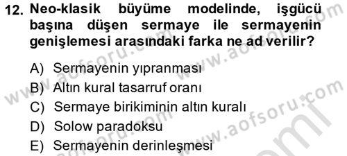 İktisadi Büyüme Dersi 2013 - 2014 Yılı Tek Ders Sınavı 12. Soru