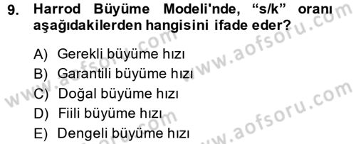 İktisadi Büyüme Dersi 2013 - 2014 Yılı Tek Ders Sınavı 9. Soru