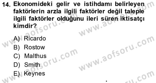 İktisadi Büyüme Dersi 2014 - 2015 Yılı (Vize) Ara Sınavı 14. Soru