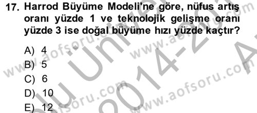 İktisadi Büyüme Dersi 2014 - 2015 Yılı (Vize) Ara Sınavı 17. Soru