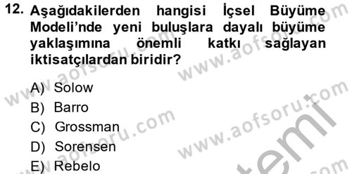 İktisadi Büyüme Dersi 2014 - 2015 Yılı (Final) Dönem Sonu Sınav Soruları 12. Soru