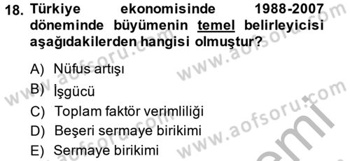 İktisadi Büyüme Dersi 2014 - 2015 Yılı (Final) Dönem Sonu Sınav Soruları 18. Soru