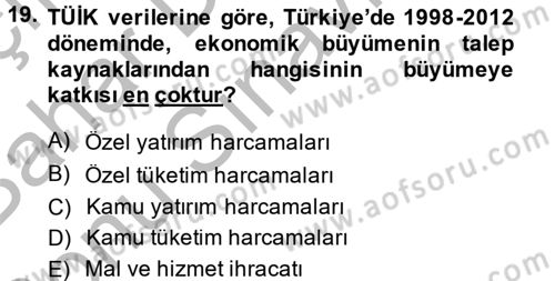 İktisadi Büyüme Dersi 2014 - 2015 Yılı (Final) Dönem Sonu Sınavı 19. Soru