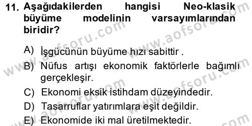 İktisadi Büyüme Dersi 2014 - 2015 Yılı Tek Ders Sınav Soruları 11. Soru