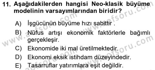 İktisadi Büyüme Dersi 2015 - 2016 Yılı (Final) Dönem Sonu Sınav Soruları 11. Soru