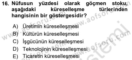İktisadi Büyüme Dersi 2015 - 2016 Yılı (Final) Dönem Sonu Sınav Soruları 16. Soru