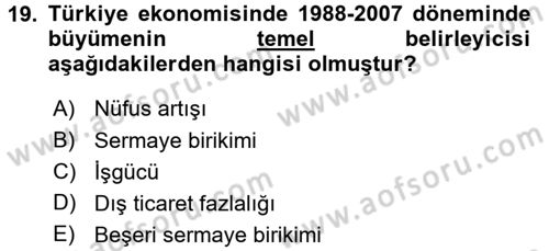 İktisadi Büyüme Dersi 2015 - 2016 Yılı (Final) Dönem Sonu Sınav Soruları 19. Soru