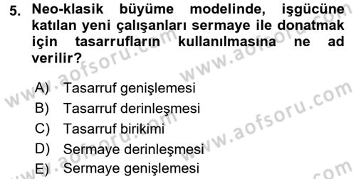 İktisadi Büyüme Dersi 2015 - 2016 Yılı (Final) Dönem Sonu Sınav Soruları 5. Soru