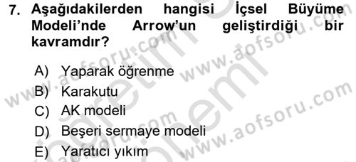 İktisadi Büyüme Dersi 2015 - 2016 Yılı (Final) Dönem Sonu Sınav Soruları 7. Soru