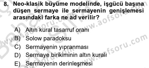 İktisadi Büyüme Dersi 2015 - 2016 Yılı (Final) Dönem Sonu Sınav Soruları 8. Soru