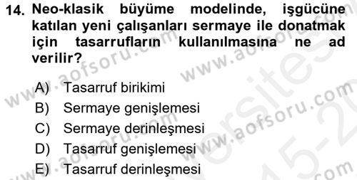 İktisadi Büyüme Dersi 2015 - 2016 Yılı Tek Ders Sınav Soruları 14. Soru